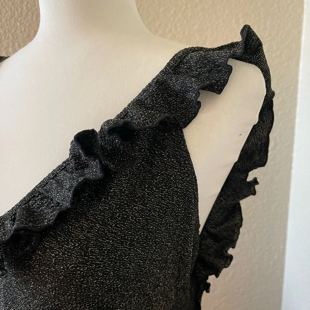 Sezane Shimmering Black Ruffle One Piece - Picture 5 of 9
